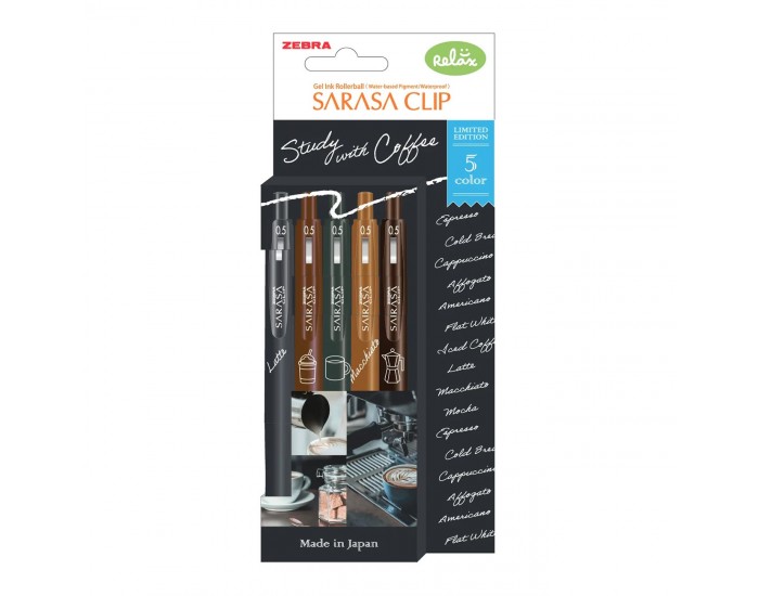 Zebra Гел ролер Sarasa Clip Coffee, 0.5 mm, 5 цвята
