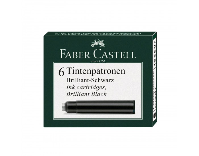 Faber-Castell Патрон за писалка, черно мастило, 6 броя
