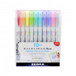 Zebra Маркер-четка Mildliner Brush&Marker Fluorescent, 10 цвята - Zebra pen