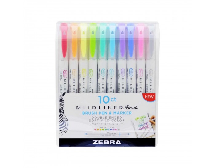 Zebra Маркер-четка Mildliner Brush&Marker Fluorescent, 10 цвята