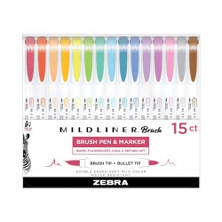Zebra Маркер-четка Mildliner Brush&Marker 15PK, 15 цвята - Zebra pen