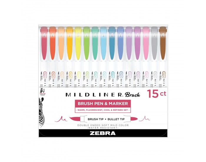 Zebra Маркер-четка Mildliner Brush&Marker 15PK, 15 цвята