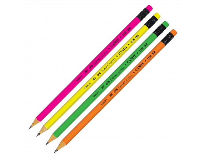Faber-Castell Молив Candy, чернографитен, HB, с гума, флуоресцентен, асорти