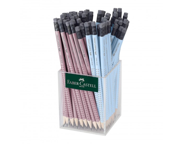 Faber-Castell Молив Grip 2001, чернографитен, B, с гума, 72 броя, светлосини и розови