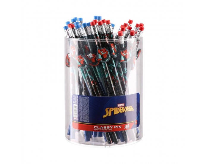 Молив Best Buy Classy Pin, Спайдърмен, HB, с гума, асорти