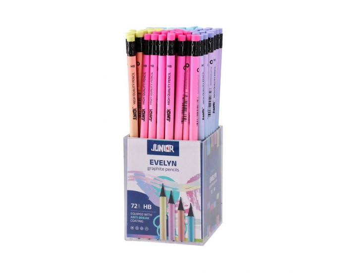 Молив Junior Evelyn, HB, с гума, пастелни цветове, асорти
