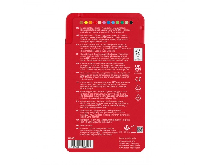 Faber-Castell Цветни моливи Замък, 12 цвята, в метална кутия