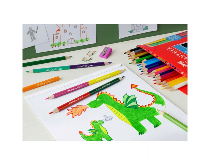 Faber-Castell Цветни моливи Замък, 24 + 6 цвята, с включена острилка