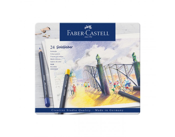 Faber-Castell Цветни моливи Goldfaber, 24 цвята, в метална кутия
