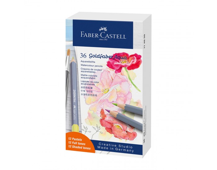 Faber-Castell Моливи Goldfaber Aqua, 12 пастелни и 24 стандартни цвята