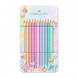 Faber-Castell Моливи Sparkle, 12 пастелни цвята, в метална кутия - Моливи и Аксесоари