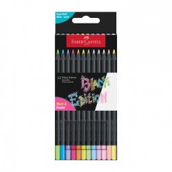 Faber-Castell Моливи Black Edition, 12 неонови и пастелни цвята - Моливи и Аксесоари