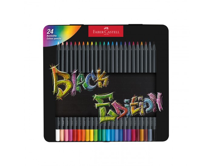Faber-Castell Моливи Black Edition, 24 цвята, в метална кутия