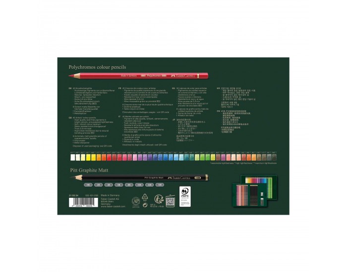 Faber-Castell Цветни моливи Polychromos, 40 цвята и чернографитни моливи Pitt Graphite Matt, 8 броя, в кутия