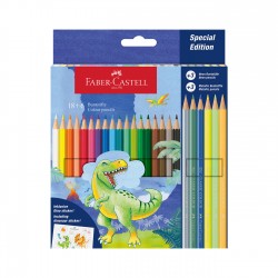 Faber-Castell Моливи Динозавър, 18 стандартни, 3 металикови и 3 неонови цвята - Моливи и Аксесоари