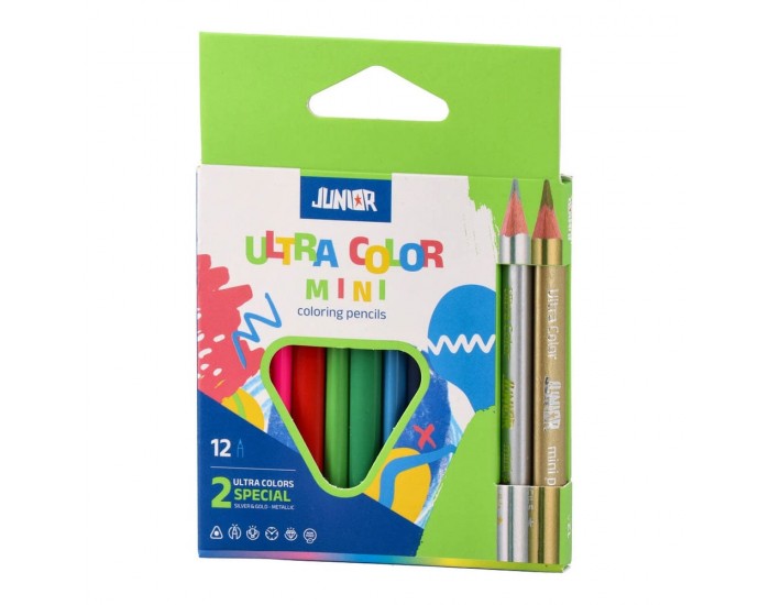 Цветни моливи Junior Ultra Color, мини, 12 цвята