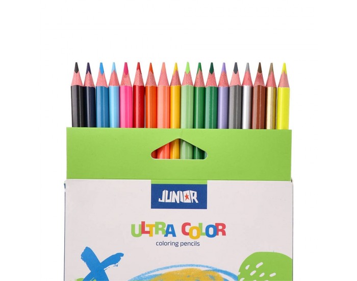 Цветни моливи Junior Ultra Color, триъгълни, 15 стандартни и 3 металикови цвята
