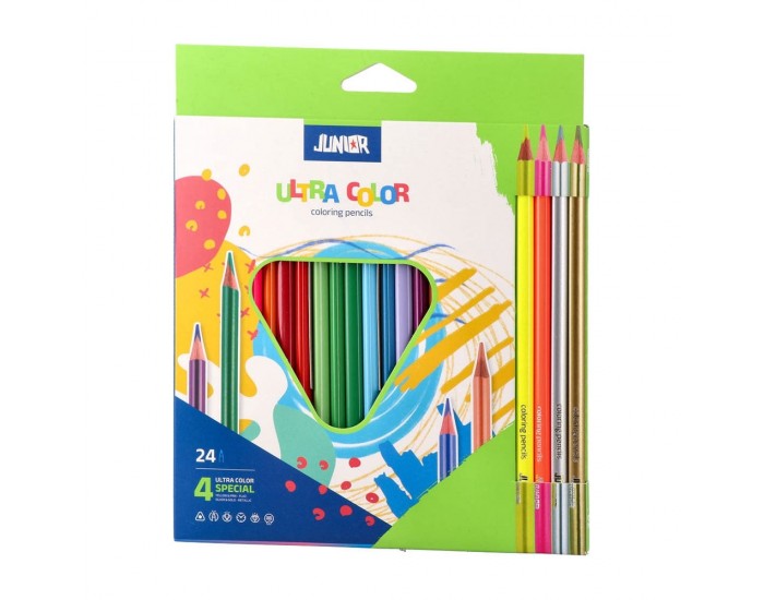 Цветни моливи Junior Ultra Color, триъгълни, 20 стандартни и 4 металикови цвята