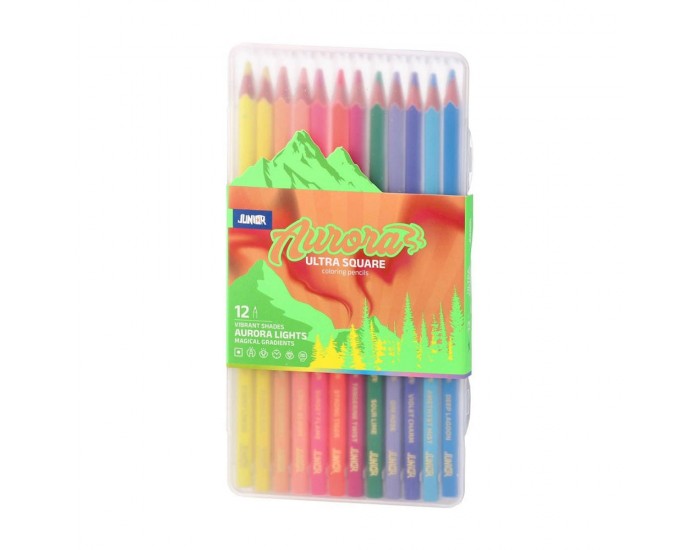 Цветни моливи Junior Ultra Square, Aурора, 12 цвята