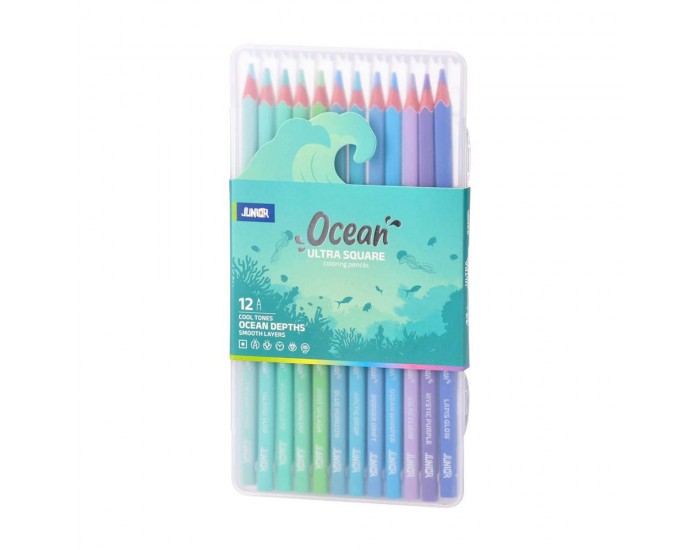 Цветни моливи Junior Ultra Square, океан, 12 цвята