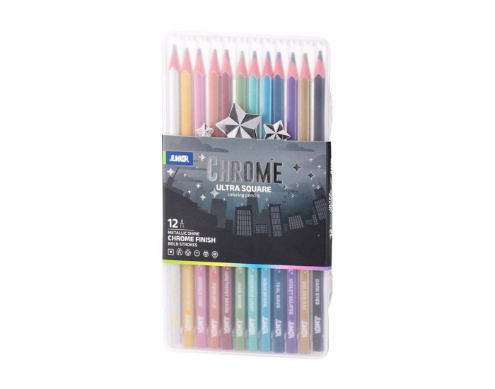 Цветни моливи Junior Ultra Square, хром, 12 цвята