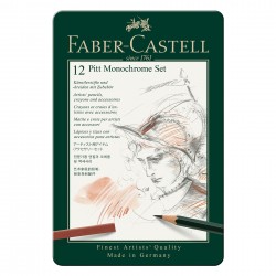 Faber-Castell Комплект моливи Pitt Monochrome, 12 броя в метална кутия - Моливи и Аксесоари