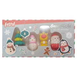 Гума за молив Festa Snowflake Дядо Коледа, 4 броя, асорти - Офис аксесоари