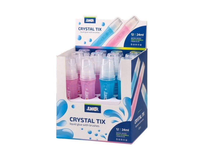 Течно лепило Junior Crystal, с четка, 24 ml, асорти