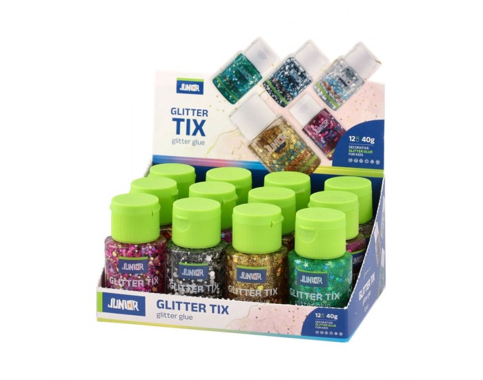 Течно лепило Junior Glitter Tix, с брокат, 40 g, асорти