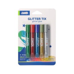 Течно лепило Junior Glitter Tix, с брокат, 5 броя х 10.5 ml - Лепила