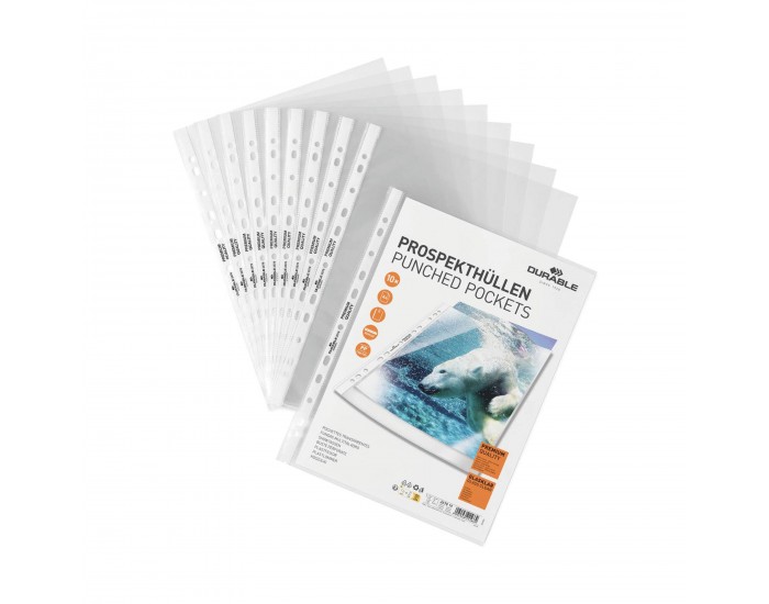 Durable Джоб за документи Premium, кристал, 80 микрона, 10 броя