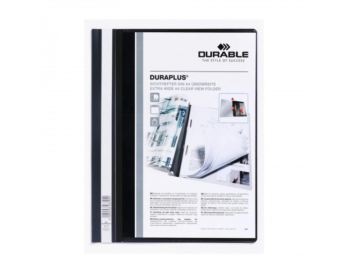 Durable Папка Duraplus, A4+, PP, с джоб на корицата, черна