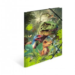 Herma Папка Dino World, картонена, с ластик, A4, на динозаври - Herma