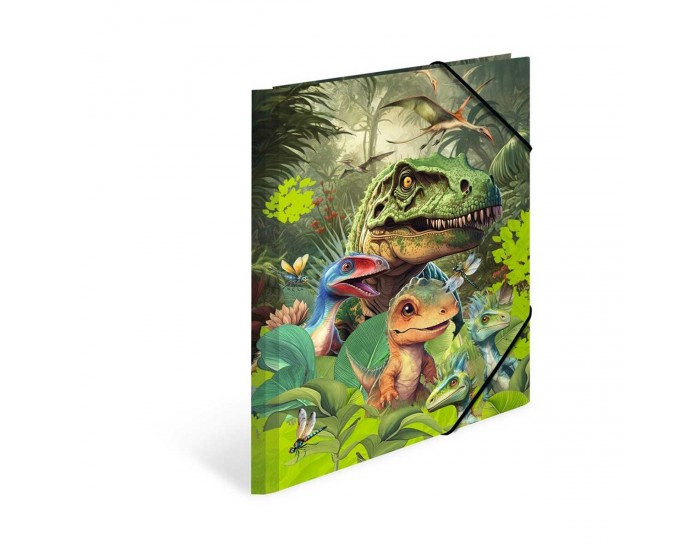 Herma Папка Dino World, картонена, с ластик, A4, на динозаври