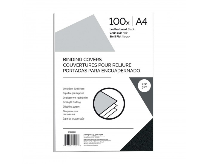 Fellowes Корици за подвързване, картонени, А4 250 g/m2, черни, 100 броя