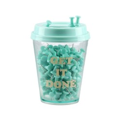 Пинчета за коркова дъска Biro Time Malachite, в чаша, мента, 150 броя - Офис аксесоари