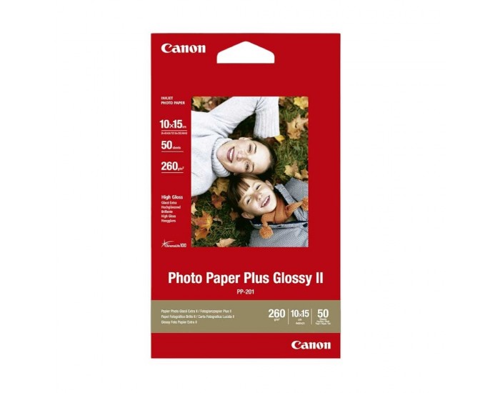 Canon Фото хартия Plus Glossy PP-201, 260 g/m2, 10 х 15 cm, 50 листа