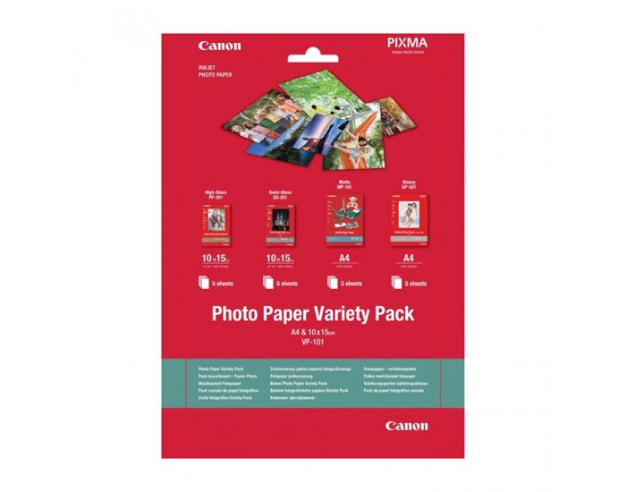 Canon Фото хартия VP-101, Variety Pack, A4 и 10 х 15 cm, 20 листа