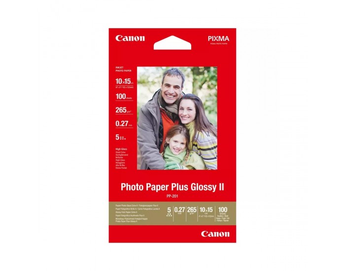 Canon Фото хартия Plus Glossy PP-201, 265 g/m2, 10 х 15 cm, 100 листа