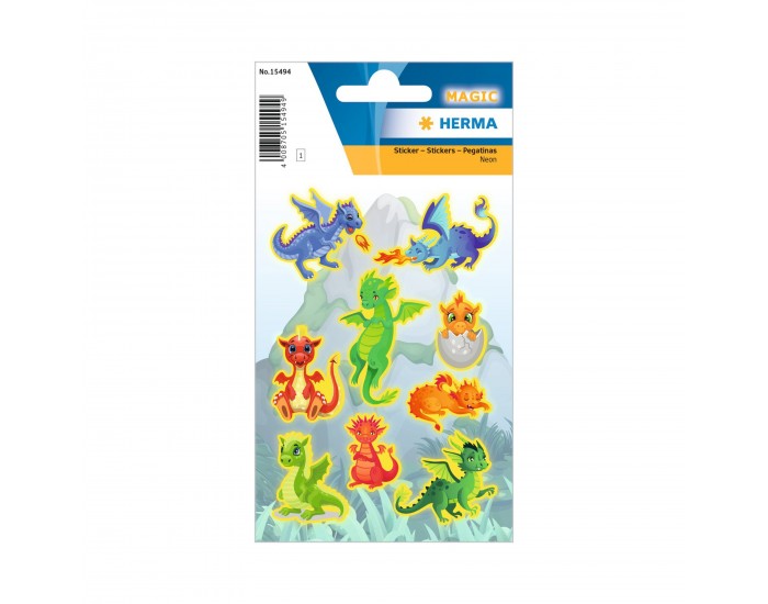 Herma Самозалепващи се етикети Дракони, неонови, 3 листа