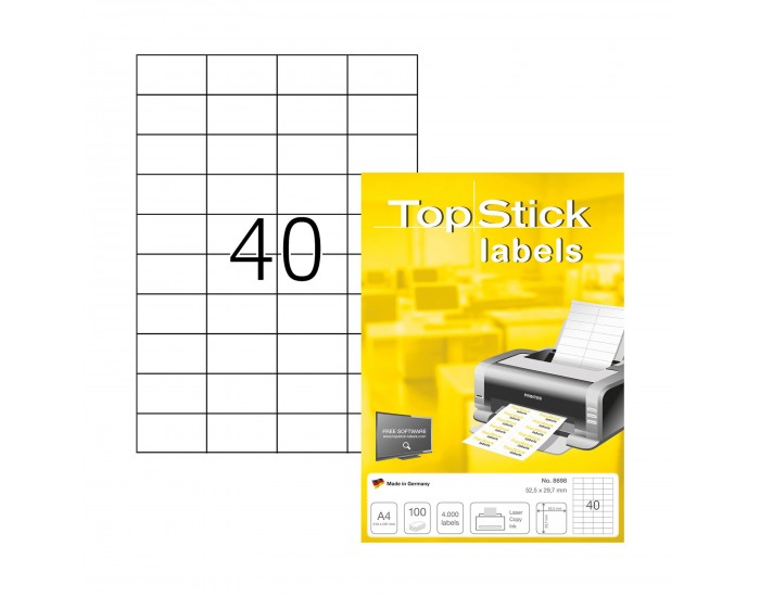 Top Stick Самозалепващи се етикети, A4, 52.5 х 29.7 mm, 40 броя, 100 листа