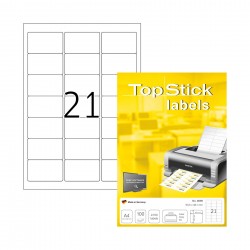Top Stick Самозалепващи се етикети, A4, 63.5 х 38.1 mm, 21 броя, 100 листа - Top stick