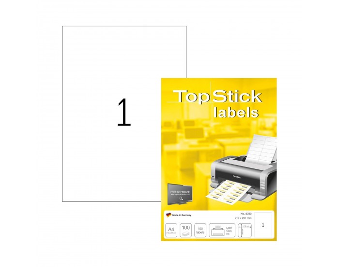 Top Stick Самозалепващи се етикети, A4, 210 х 297 mm, 1 брой, 100 листа