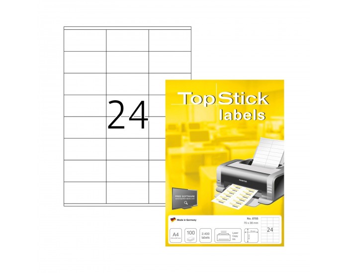 Top Stick Самозалепващи се етикети, A4, 70 х 36 mm, 24 броя, 100 листа