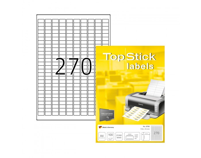 Top Stick Самозалепващи се етикети, A4, 17.8 х 10 mm, 270 броя, 100 листа