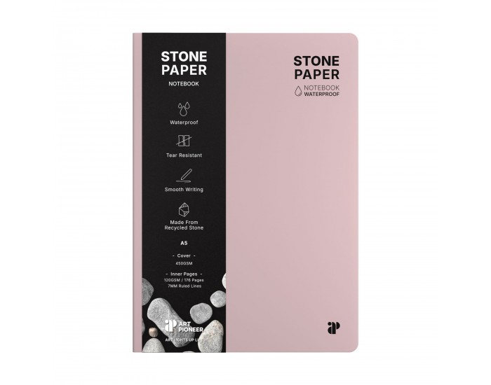 Art Pioneer Тетрадка Stone Paper, A5, твърда корица, 88 листа, розова