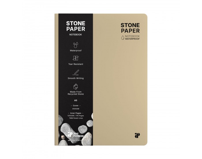 Art Pioneer Тетрадка Stone Paper, A5, твърда корица, 88 листа, бежова