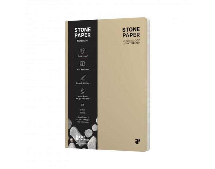 Art Pioneer Тетрадка Stone Paper, A5, твърда корица, 88 листа, бежова