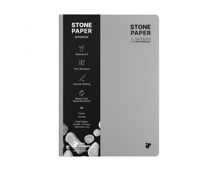 Art Pioneer Тетрадка Stone Paper, A5, твърда корица, 88 листа, сива
