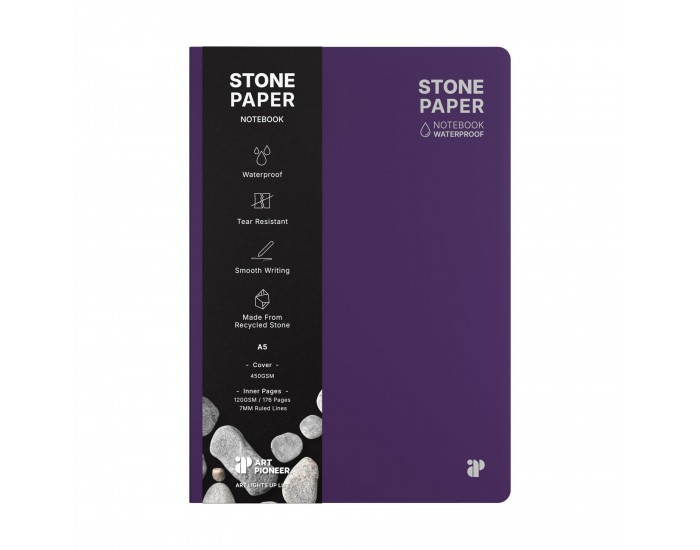 Art Pioneer Тетрадка Stone Paper, A5, твърда корица, 88 листа, лилава